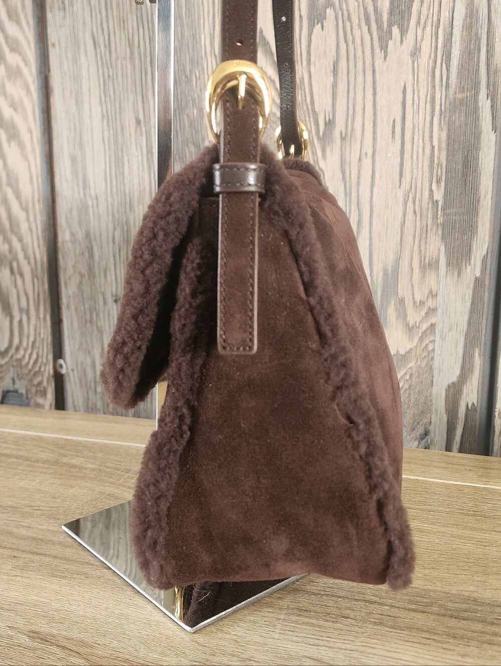 NWOT STAUD Harlow Medium Shearling-Trim Suede Shoulder Bag (Slight Flaws) - Picture 5 of 9